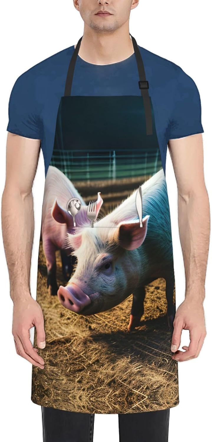 Pigs in Farm Print Laundry apron 28x33 In Waterproof Kitchen Apron with Pockets for Cooking Baking