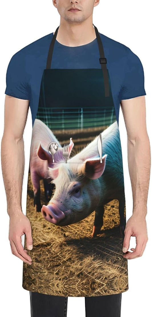 Pigs in Farm Print Laundry apron 28x33 In Waterproof Kitchen Apron with Pockets for Cooking Baking