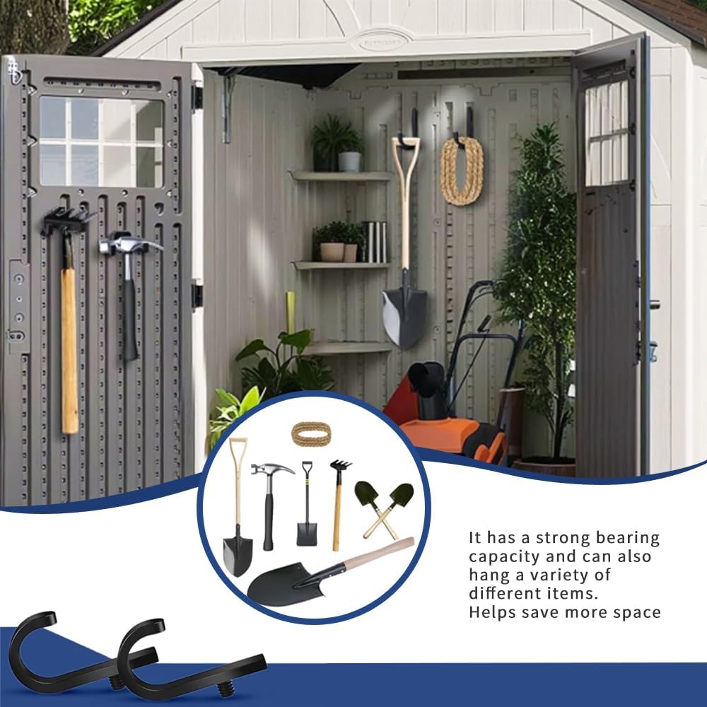 6Pcs Heavy Duty ABS Storage Shed Hooks， J/U/V Shapes Wall Mounted Organizers for Ladders, Garden Rakes, Bulk Tools & Shed Accessories