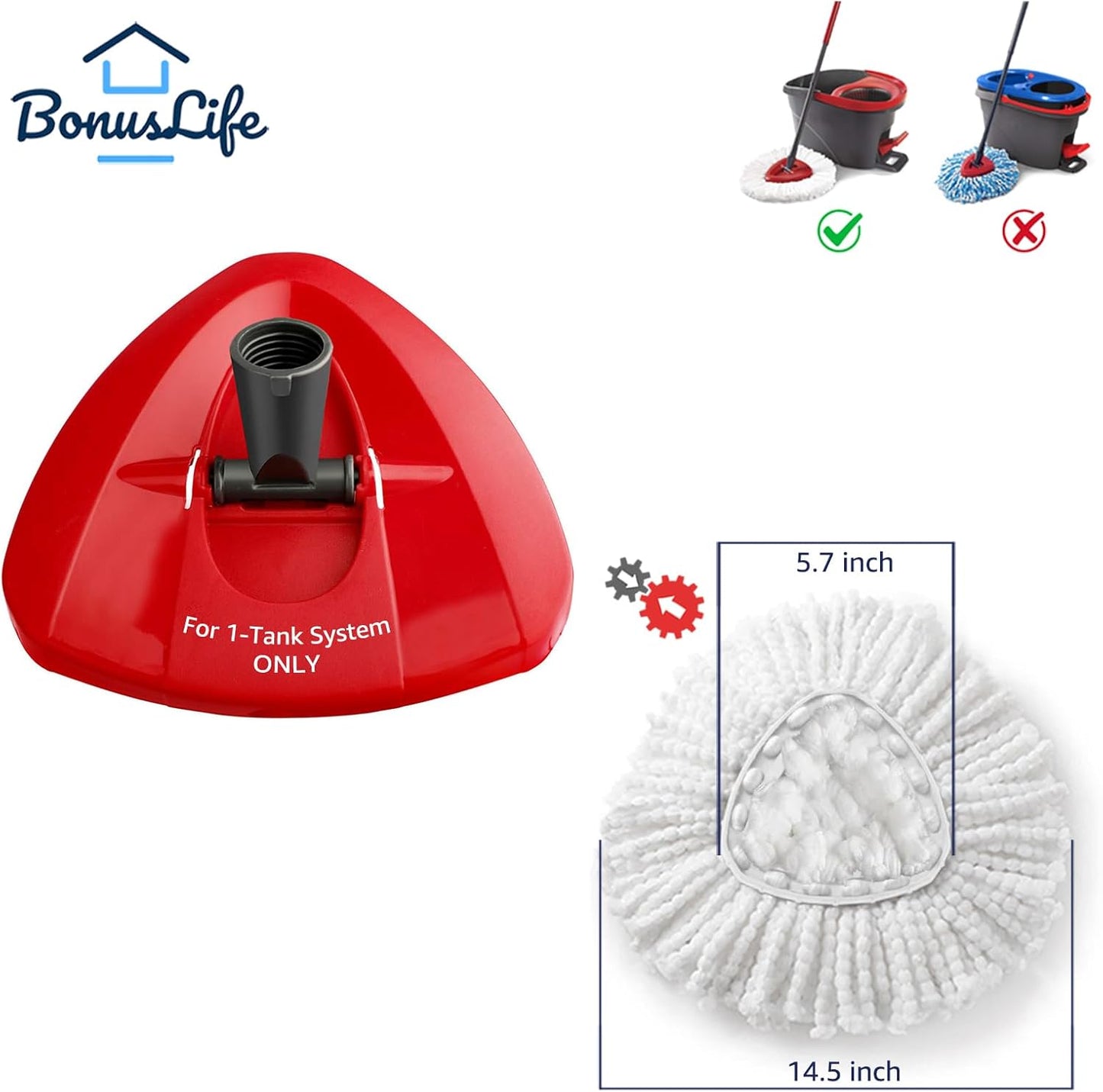 Mop Heads Replacements for O-Ceda Easy Wrin Spin System, Microfiber Refills, Easy Cleaning Mop Head Replacement White 6 Pack