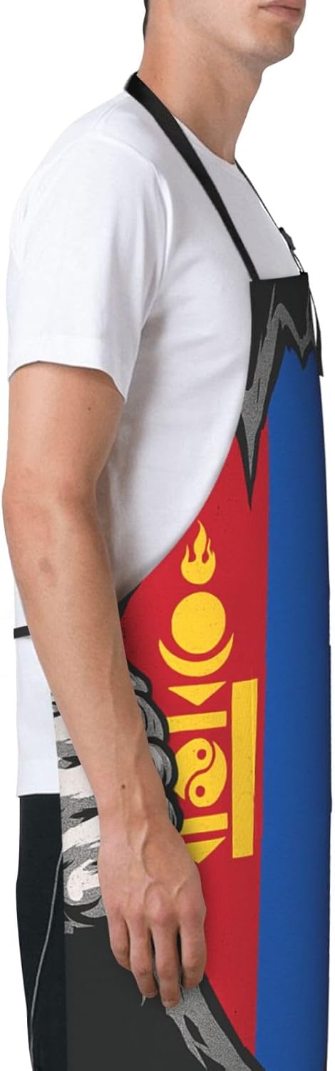 YANYU Mongolian Flag Print 28x33 In Kitchen Apron Stylish Chef Apron w