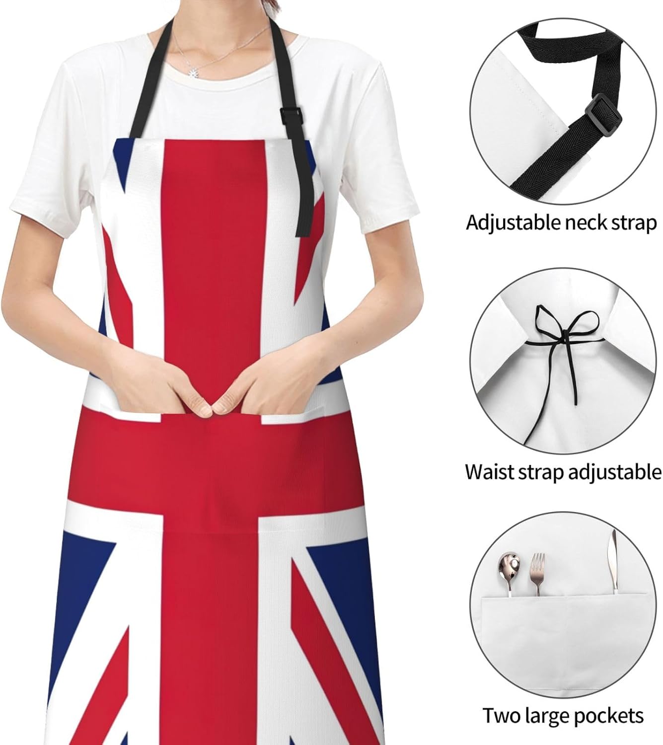 UK Flag print Waterproof apron with pocket adjustable cooking apron for adult kitchen bibs to bake