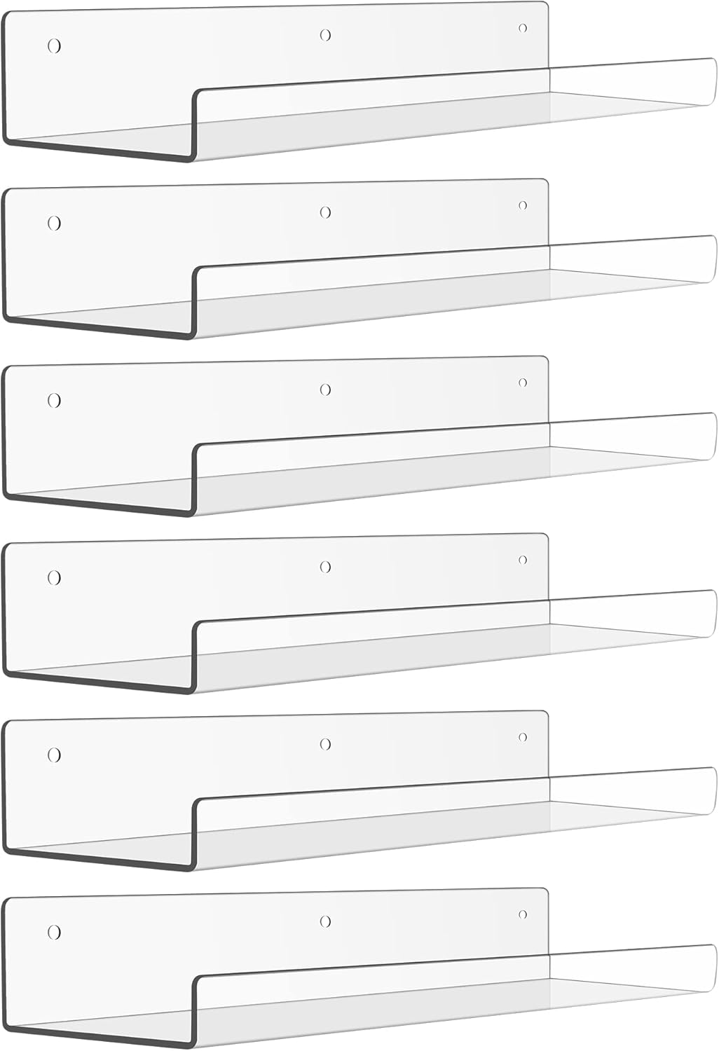 upsimples 6 Pack Acrylic Shelves for Wall Storage, 15" x 4“ Floating B