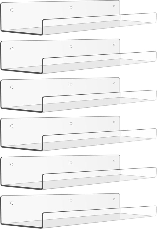upsimples 6 Pack Acrylic Shelves for Wall Storage, 15" x 4“ Floating B