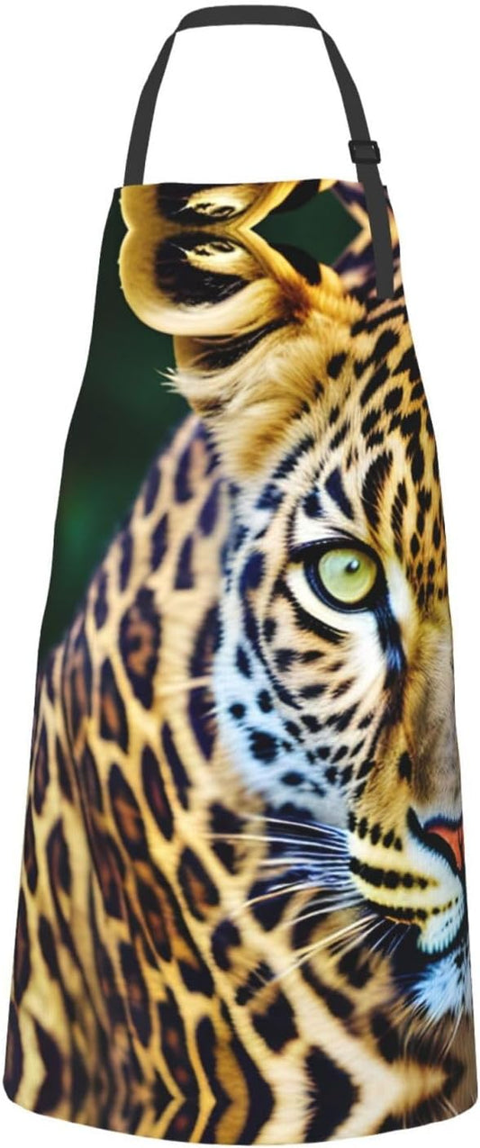 Yellow leopard print print Waterproof chef's apron with pocket apron for kitchen cooking baking barbecue and gardening