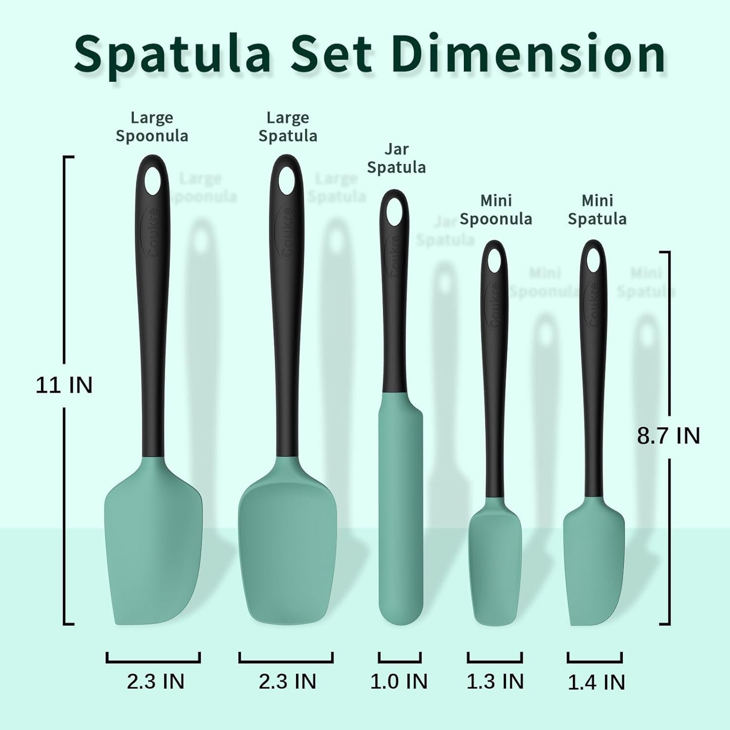 Coukre Silicone Spatula Set of 5,High Temperature Resistant, Food Grad