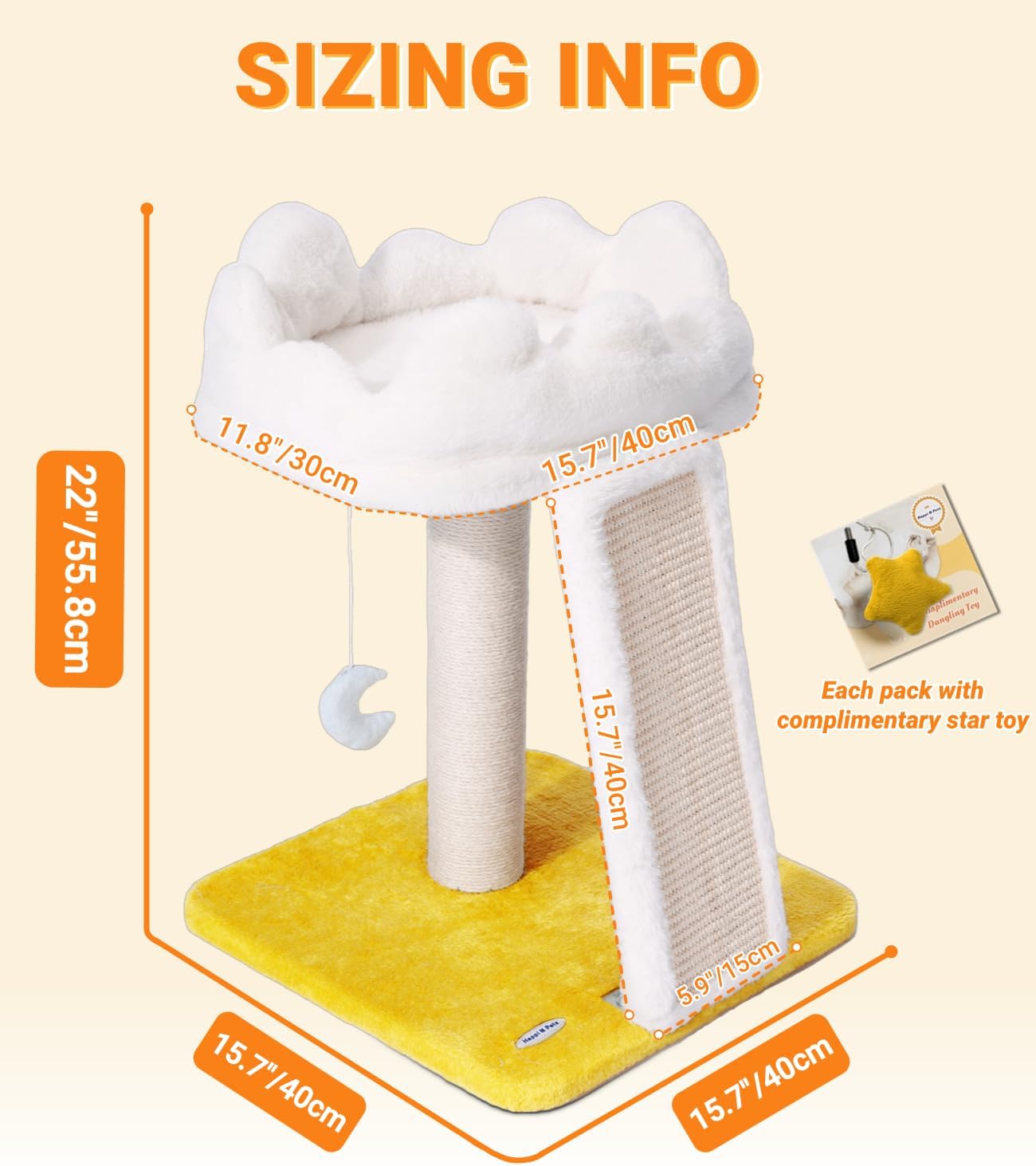 Happi N Pets New Cloud Cat Tree Tower, Cat Scratching Post with Bed, S
