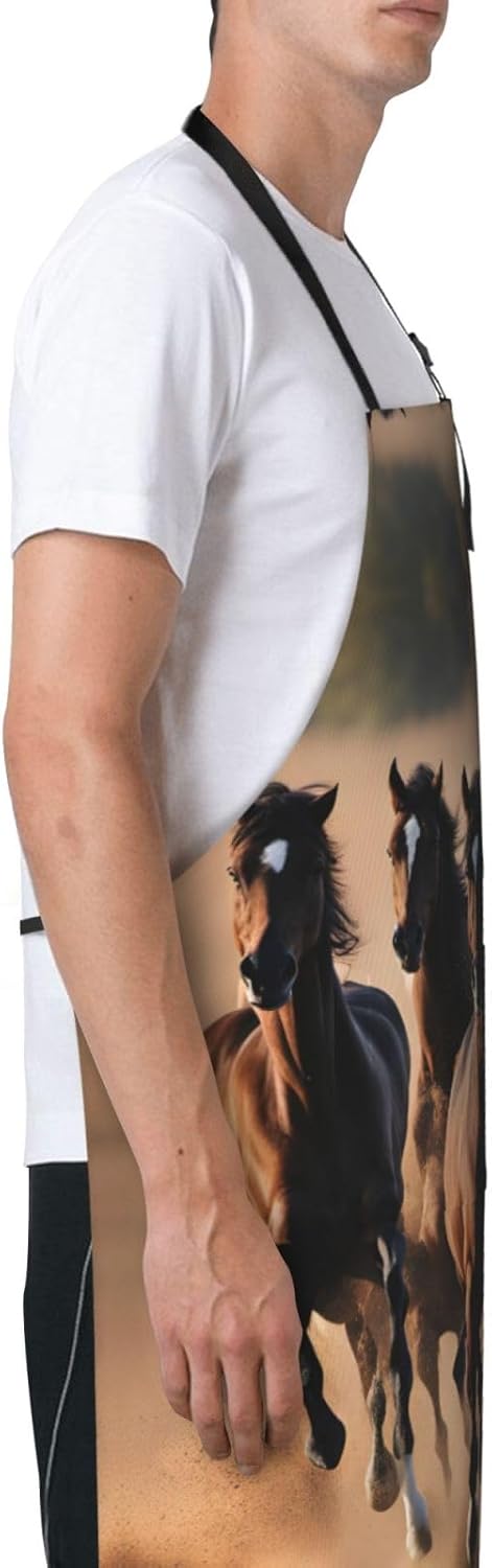 running horses print Waterproof chef's apron with pocket apron for kit