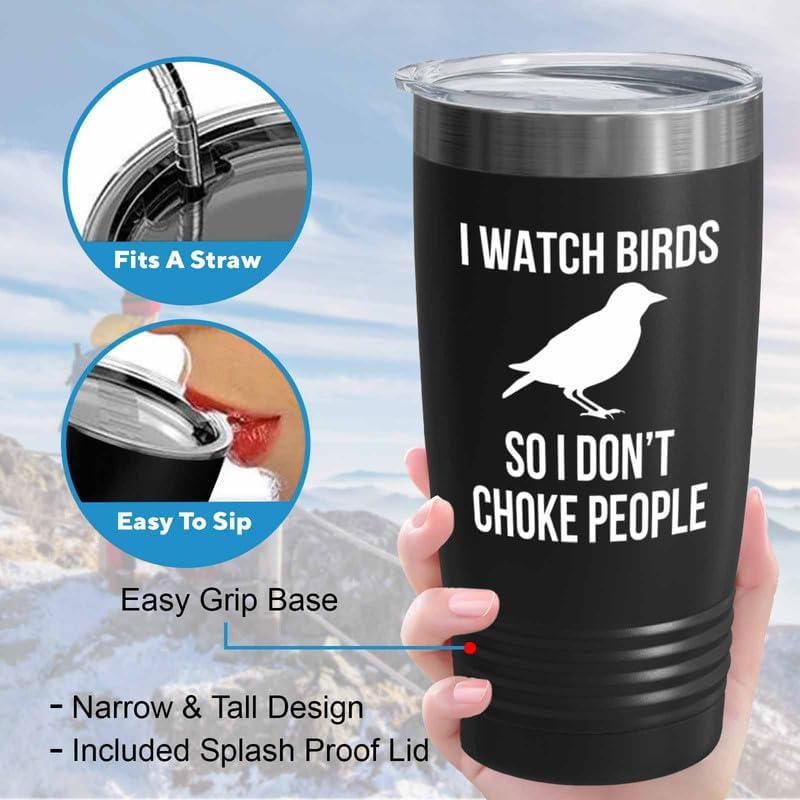 Birding Black Edition Viking Tumbler 20oz - I watch birds - Bird Feede
