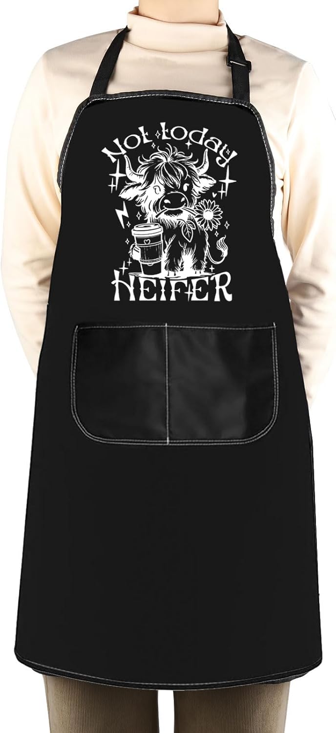 WCGXKO Not Today Heifei Kitchen Apron Highland Cow Gift Funny Western Cow Gift Western Farmer Gift Sarcastic Heifer Merch