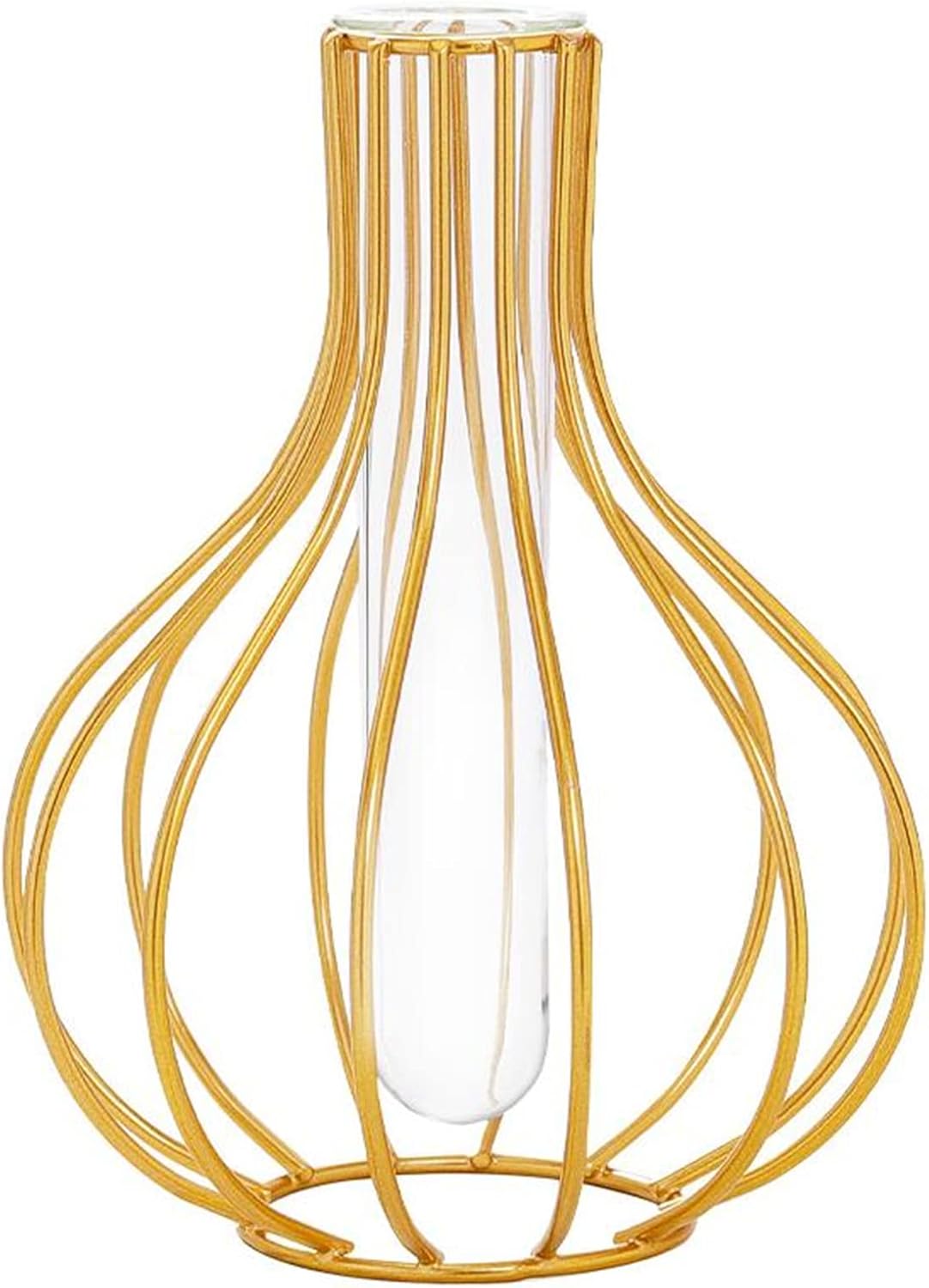 Nordic Simple Glass Clear Vase with Iron Art Frame for Hydroponic Planter, Metal Flower Vase Test Tube Pot Decorative Bottles Centerpieces for Wedding Home Décor (Gold,Gourd)