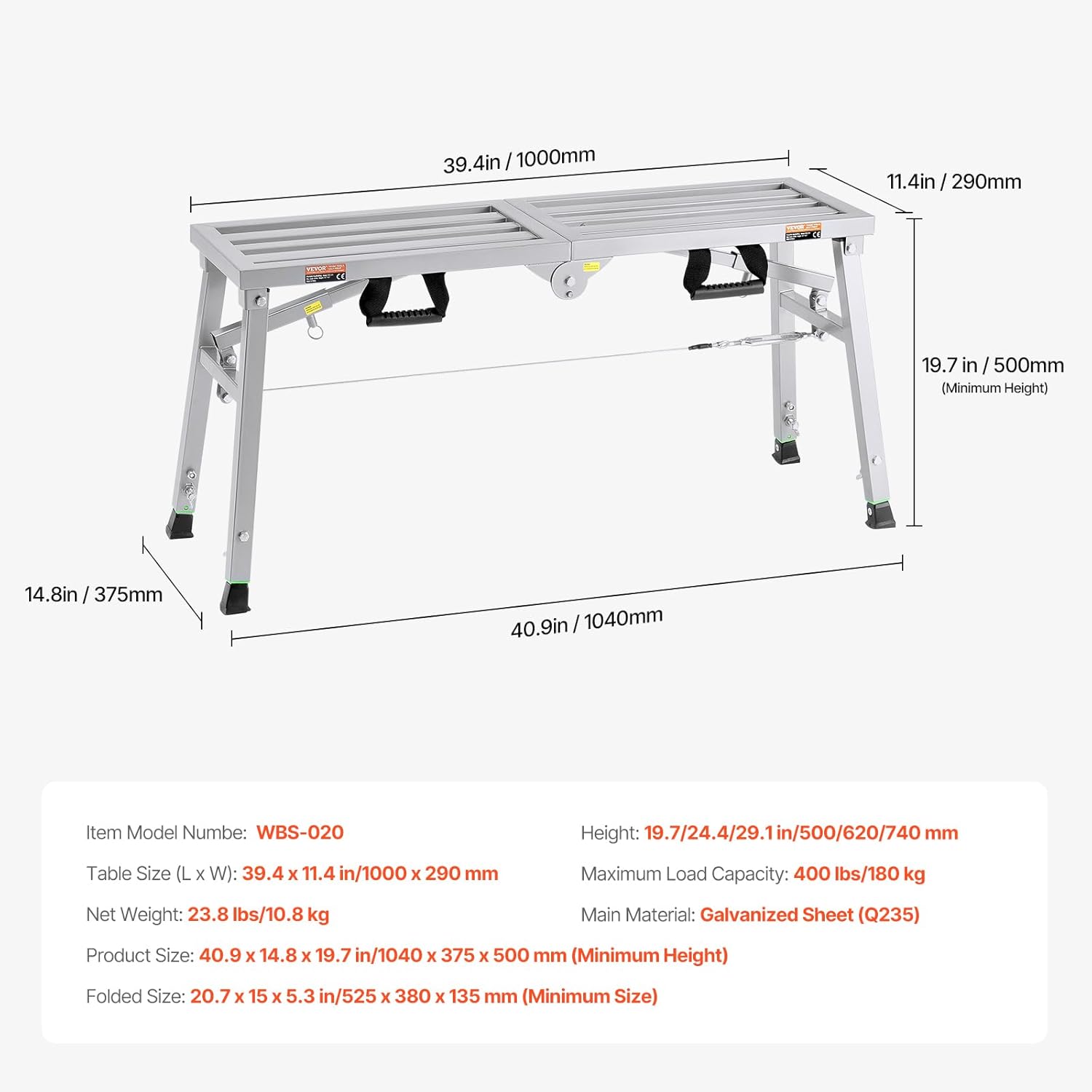 VEVOR Work Platform, 39"x 12" Portable Scaffolding Platform, Folding S
