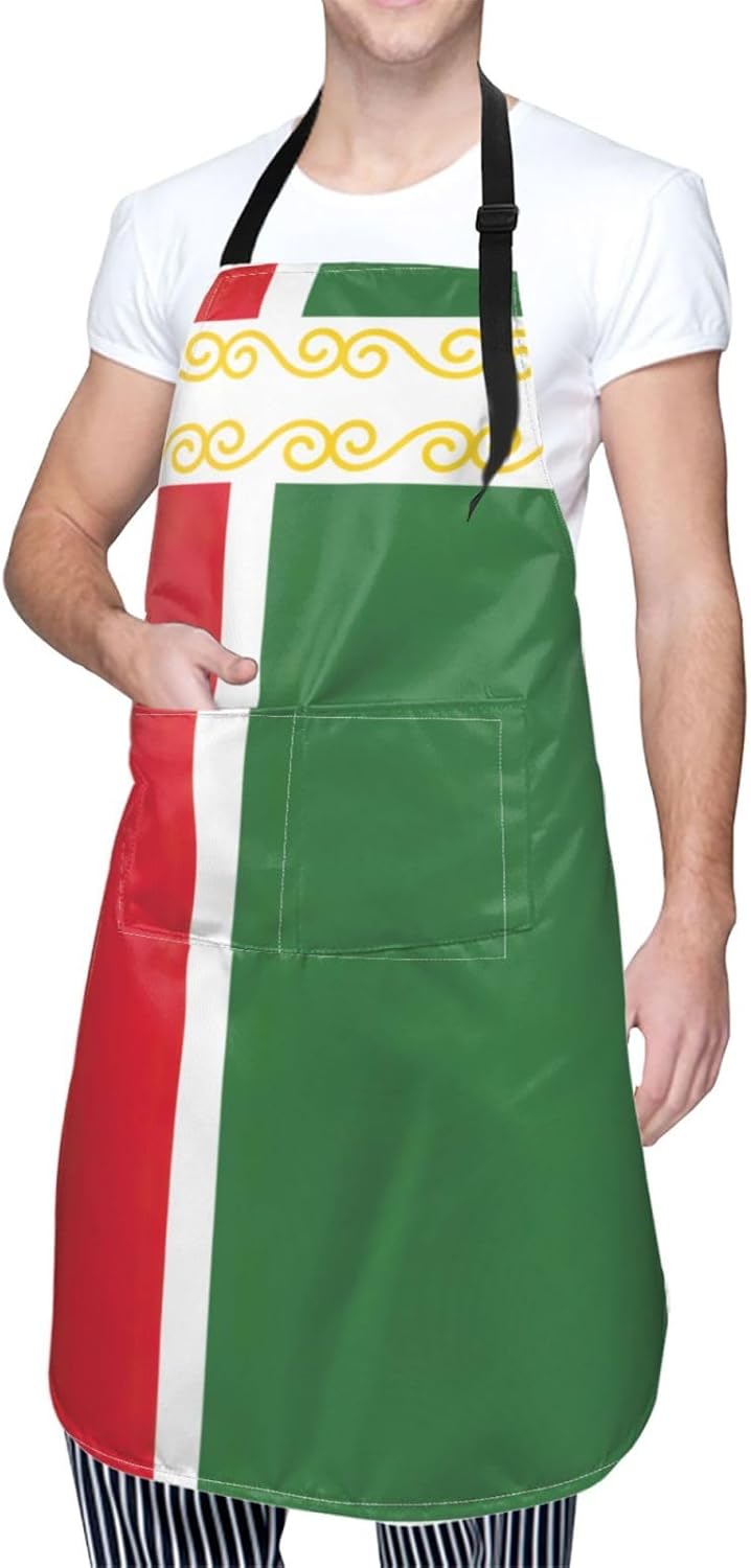 Flag of the Chechen Republic Print 28 x 33in Waterproof Apron with Pockets Fashionable Versatile Smock for Baking