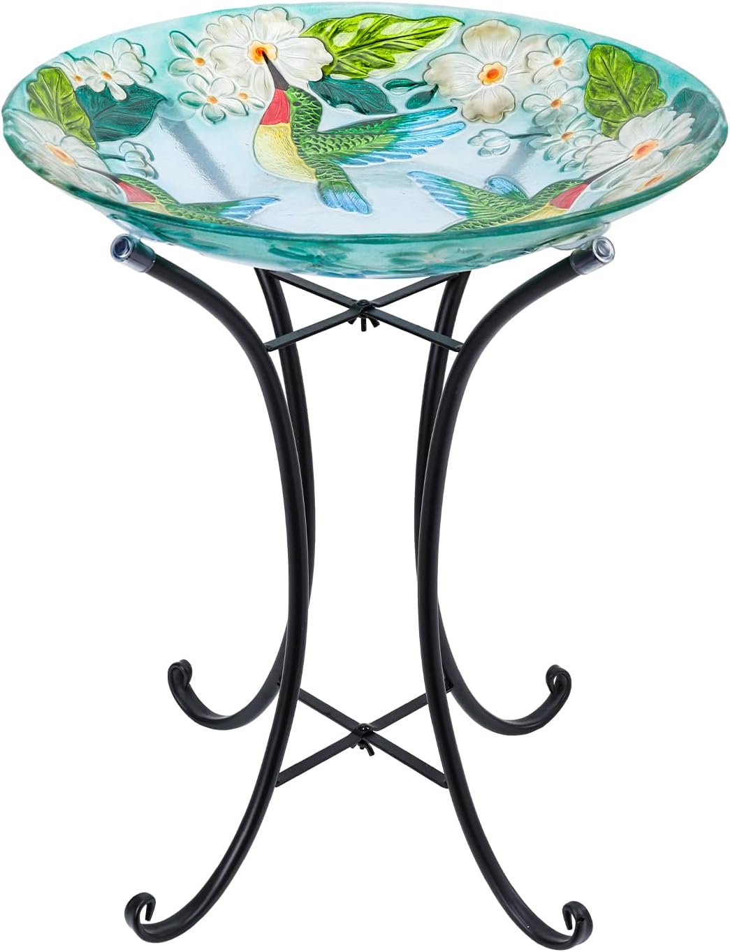 MUMTOP Bird Baths for Outdoors, Hummingbird Glass Large Bird Bath Bowl with Metal Stand, 18 Inch Bird Feeders for Outside and Garden, Patio,Lawn Decor (Hydrangea)