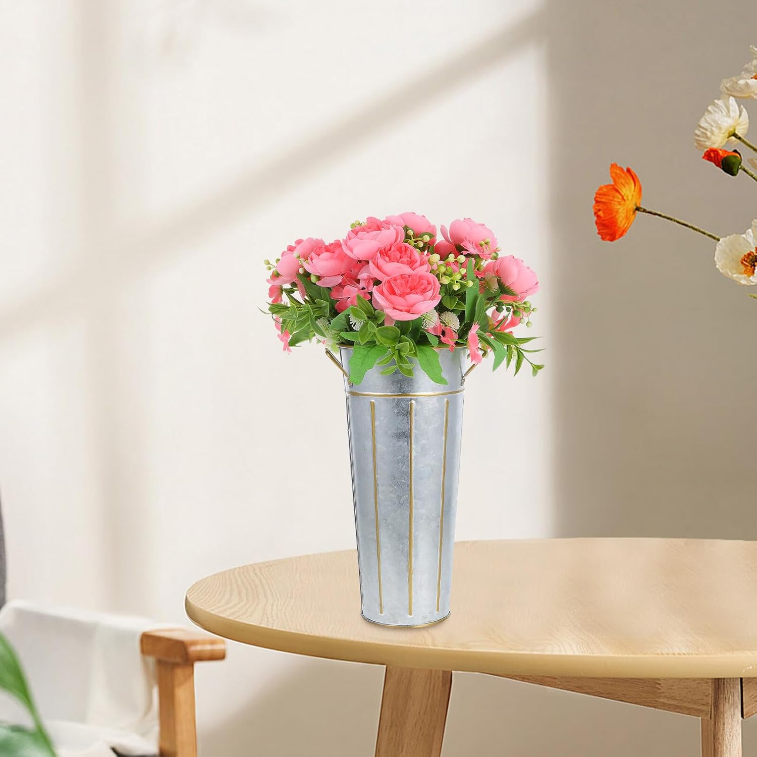 Milisten Retro Iron Flower Bucket Vase, Vintage Metal Flower Vase Wate