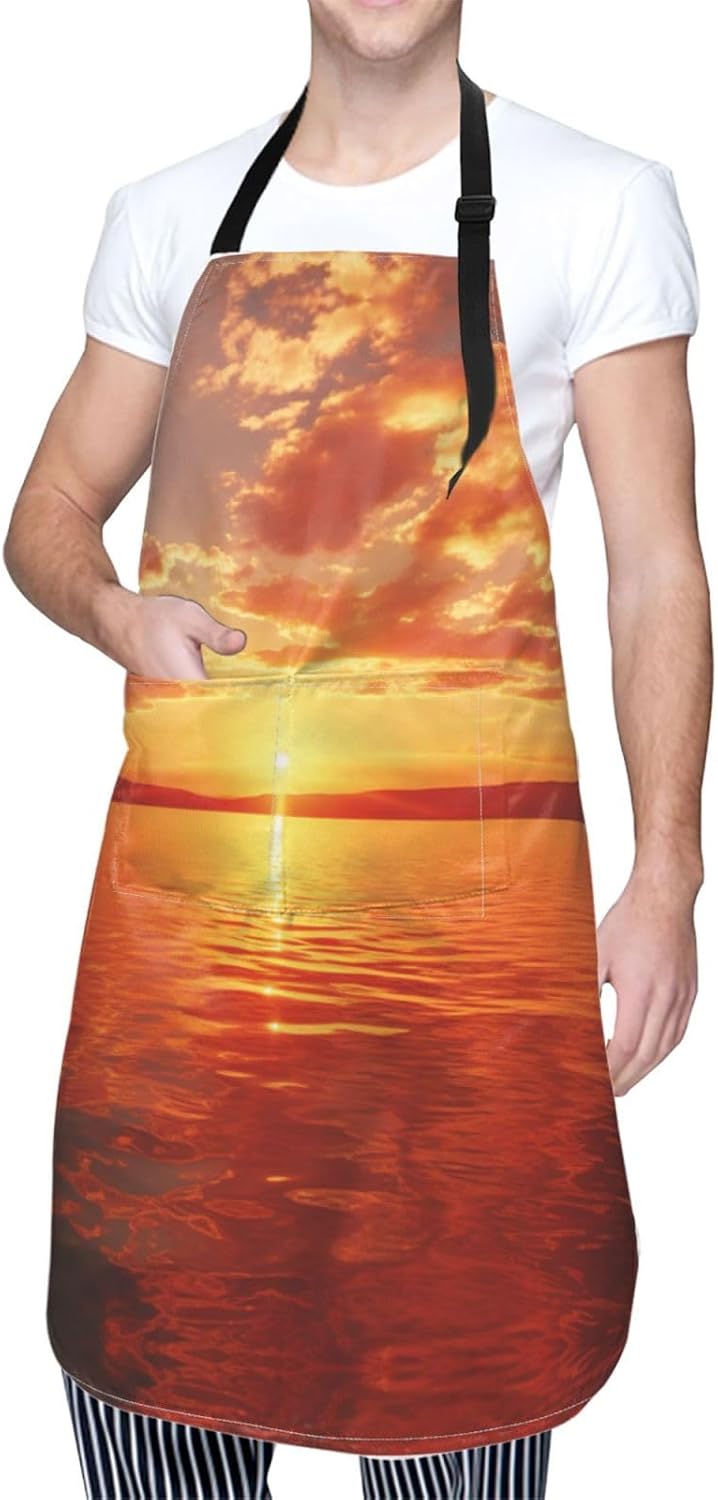 Golden Sunflower print Waterproof apron with pocket adjustable cooking apron for adult kitchen bibs to bake