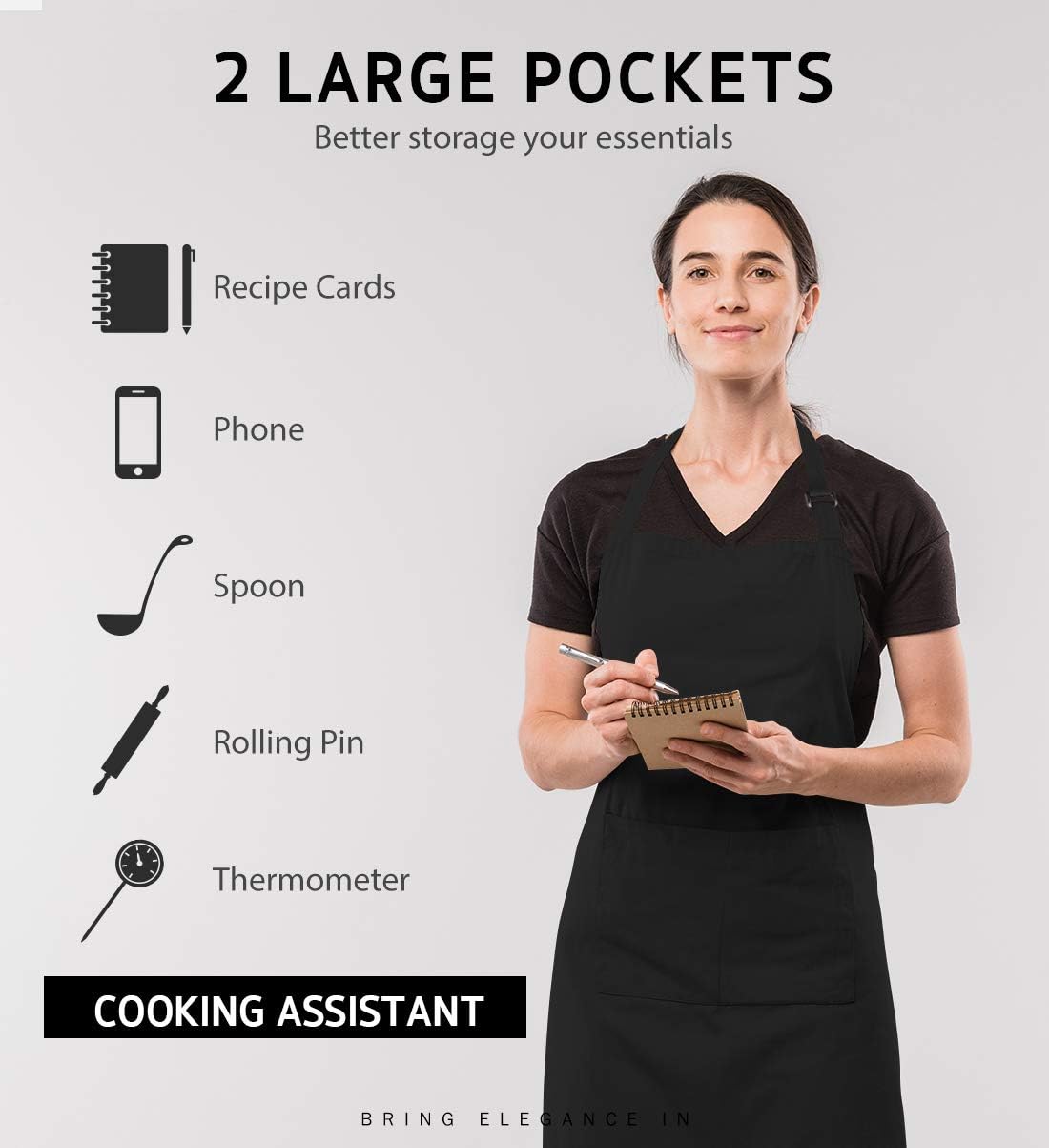 Syntus Adjustable Bib Apron with 2 Pockets Cooking Kitchen Aprons for 