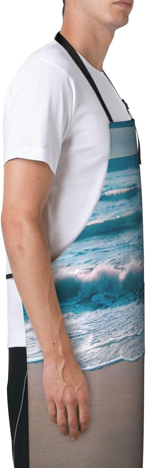 Beach Clear Sea Sand print Waterproof chef's apron with pocket apron for kitchen cooking baking barbecue and gardening