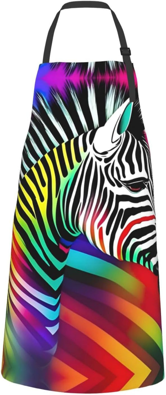 Colorful Rainbow Zebra print Waterproof chef's apron with pocket apron for kitchen cooking baking barbecue and gardening
