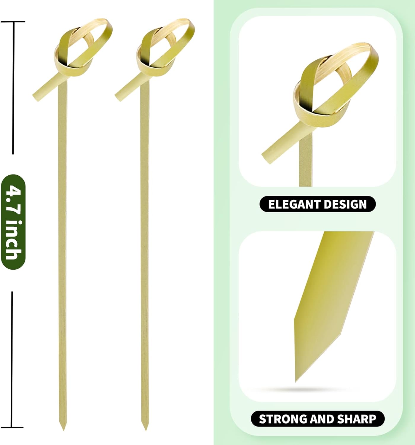 200PCS Cocktail Picks Bamboo Skewers for Appetizers, Fancy Toothpicks for Appetizers, 4.7 Inch Long Decorative Knot Bamboo Cocktail Sticks for Party Drinks Food Fruit Charcuterie Boards Accessories