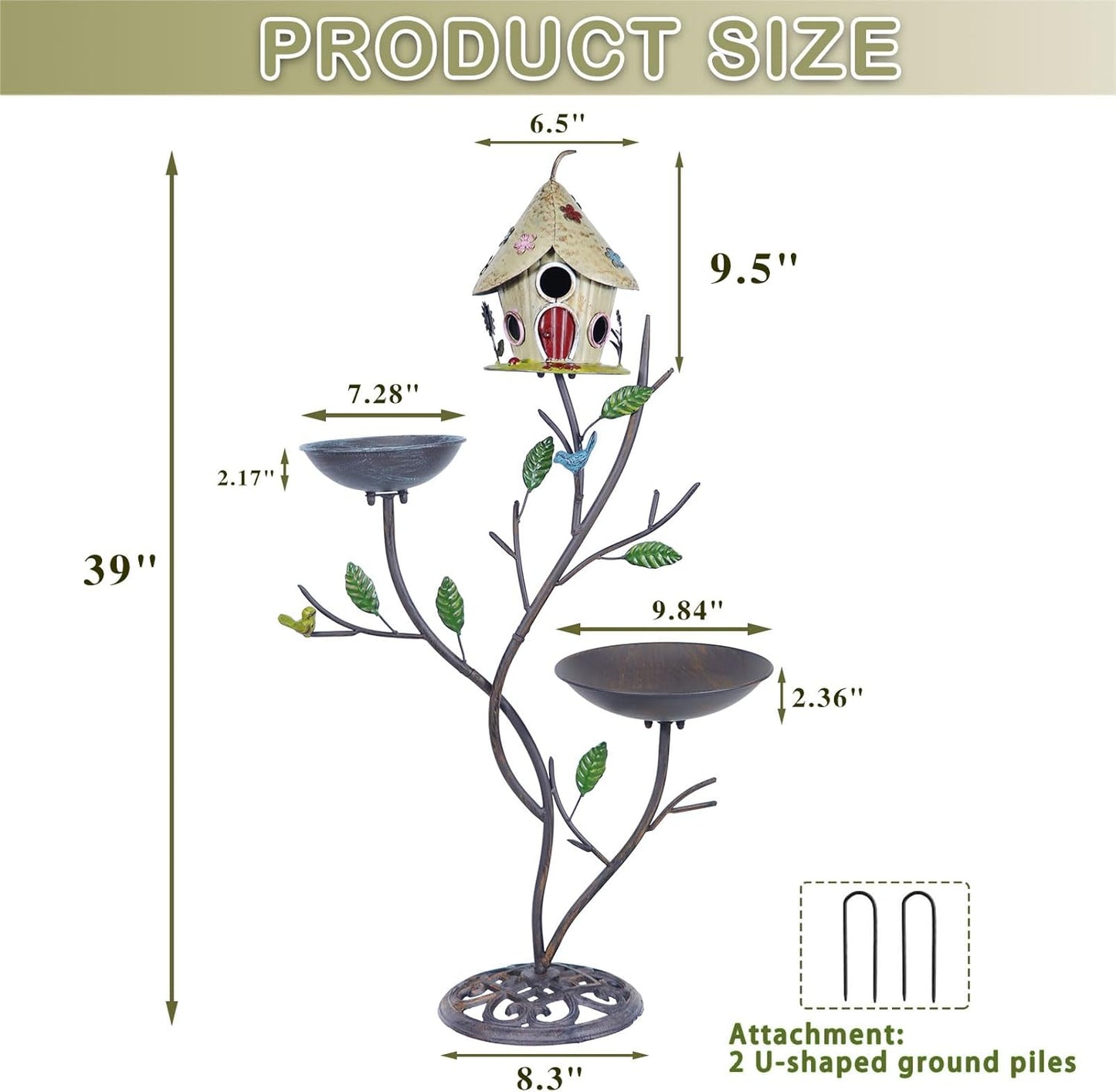 39" H Cast Iron Pedestal Bird Bath, Bird Baths for Outdoors with Metal