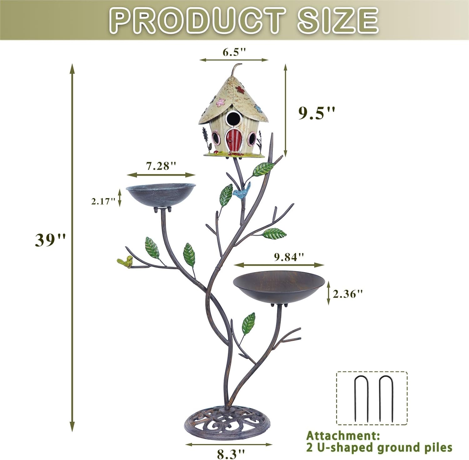 39" H Cast Iron Pedestal Bird Bath, Bird Baths for Outdoors with Metal