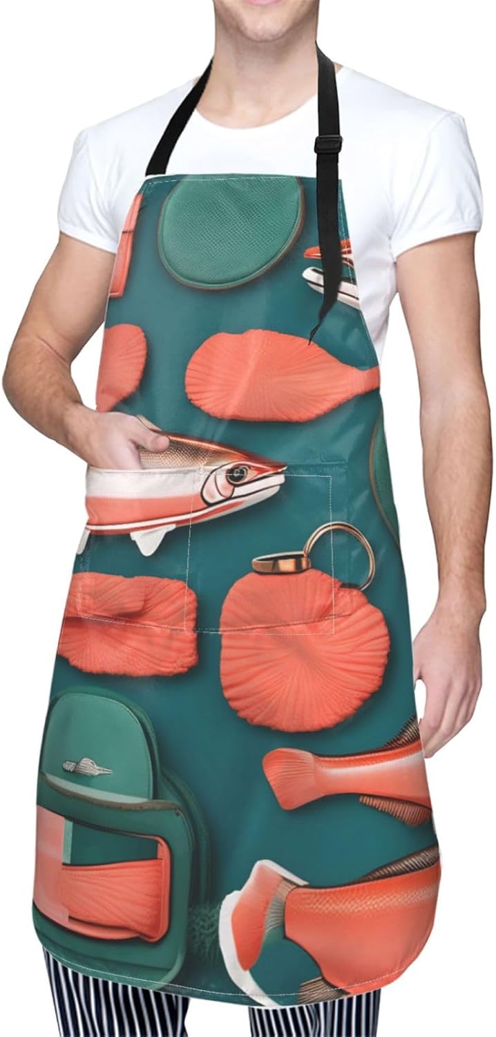 YANYU Salmon pattern Print 28x33 In Kitchen Apron Stylish Chef Apron with Pockets for Cooking Baking Painting