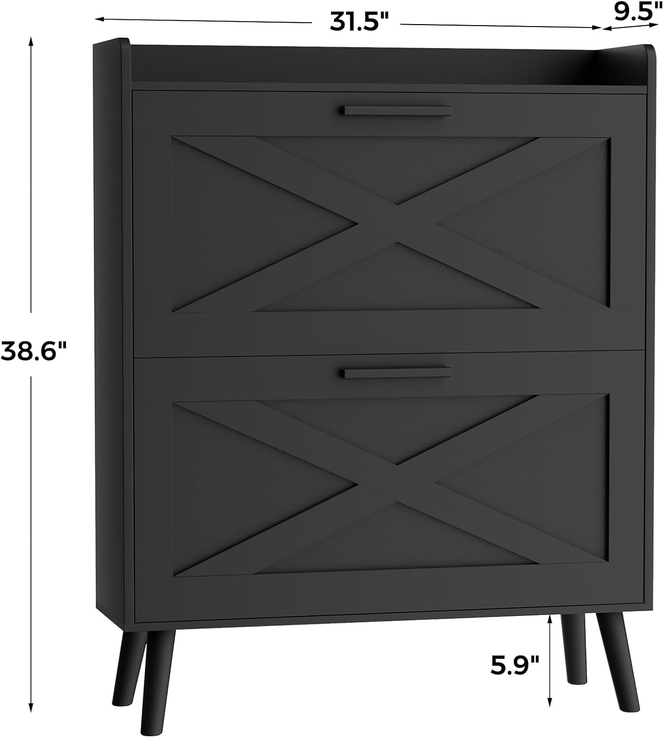 32" W Farmhouse Shoe Storage Cabinet with 2 Flip Drawers and Barn Door