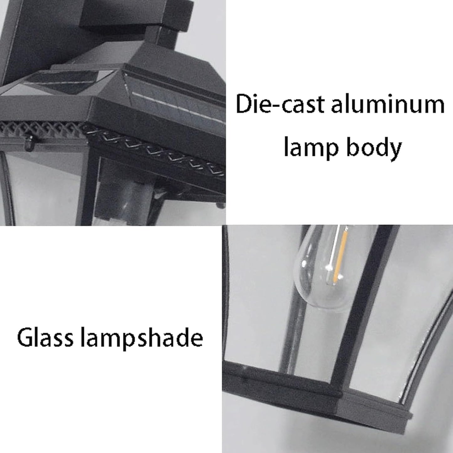 Solar Outdoor Wall Lantern, Exterior Retro Mounted Lamp, Modern Die-cast Aluminum Sconce with Glass Waterproof LED Dusk to Dawn Light Fixture for Porch Patio Garden Yard Garage Entrance