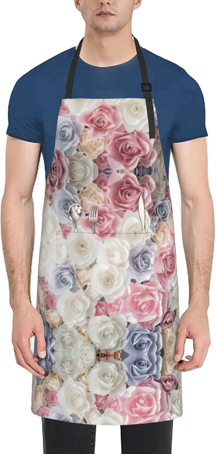 Rose Flower Floral Print Laundry apron 28x33 In Waterproof Kitchen Apron with Pockets for Cooking Baking