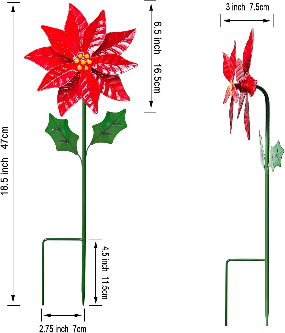 WAIU 3 Pack Outdoor Metal Poinsettia Wind Spinners Yard & Patio Christ