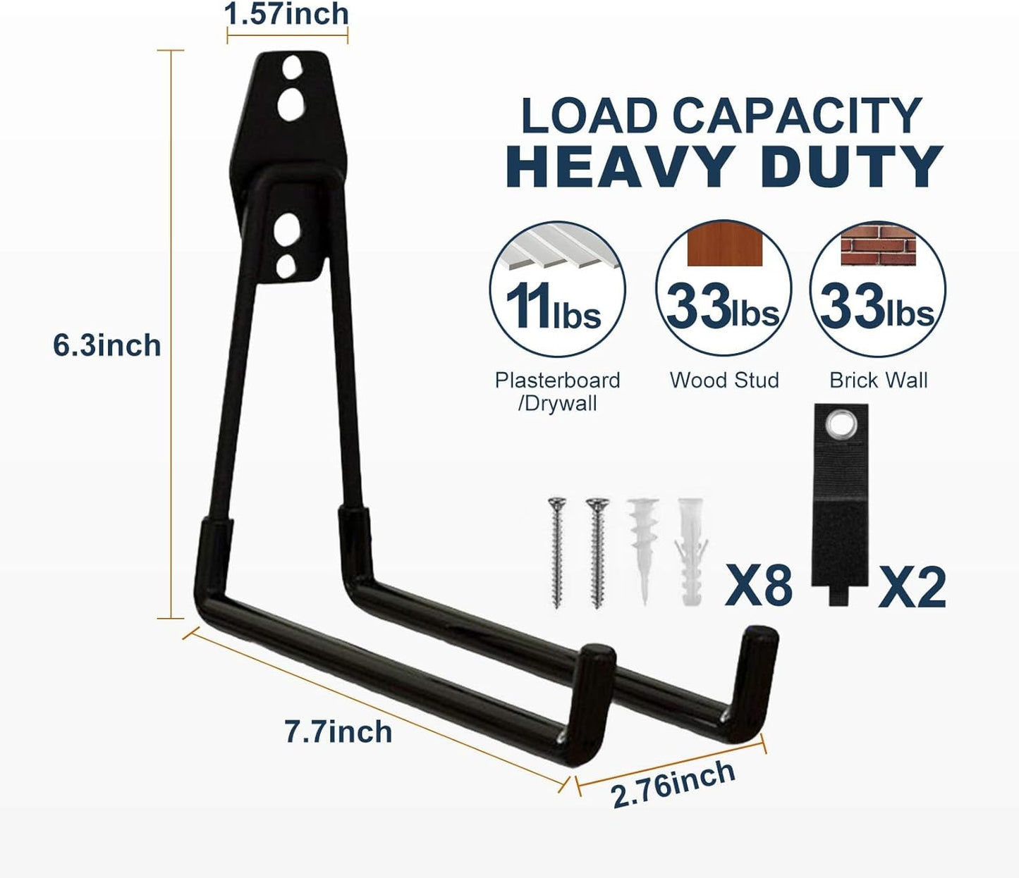 Garage Hooks Heavy Duty, 4 Pack Large Square Steel Garage Storage Hooks with Anti-Slip Coating, Multi-Purpose Ladder Hooks for Hanging Garden Tools, Hoses, Bikes and Folding Chairs (Black)