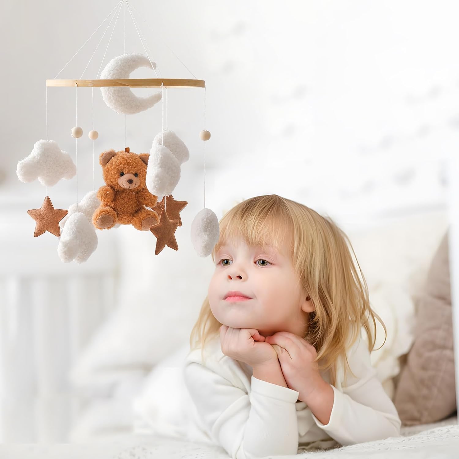 EERKEOD Baby Crib Mobile Bear Nursery Mobile for Boys Girls Teddy Velv