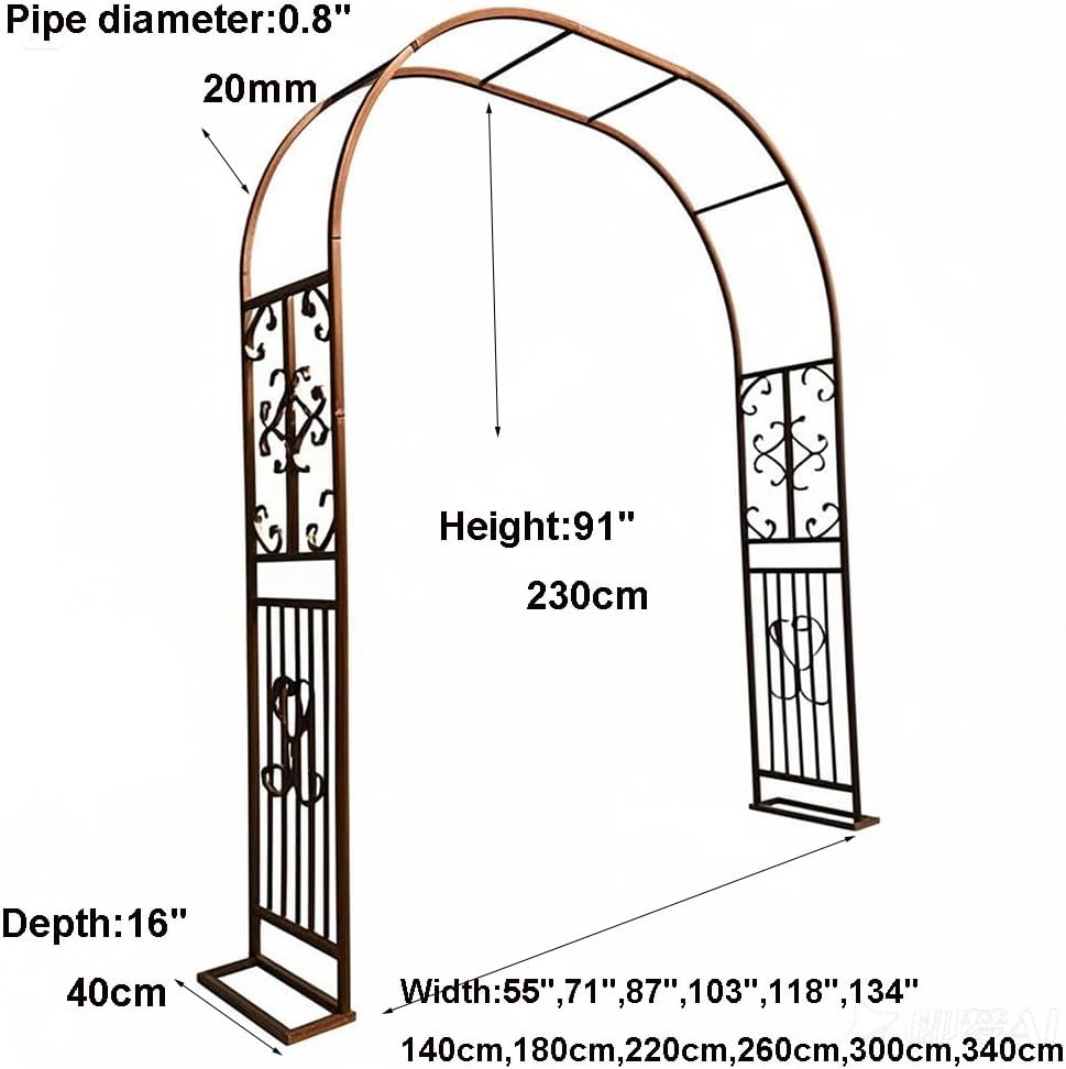 Heavy Duty Metal Garden Trellis Arch for Climbing Vines, Outdoor Pathway Arbor, Durable Plant Support, Black/Brown/White/Green, 118"X91"X16", Perfect for Courtyards & La