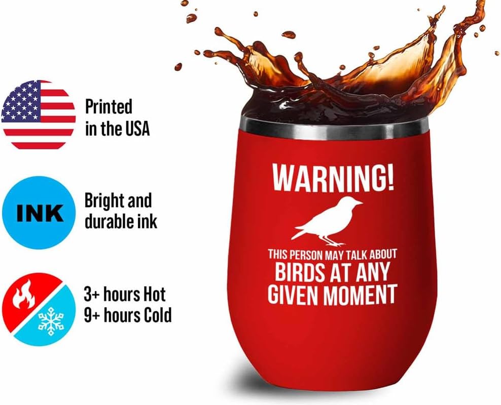 Birding Red Edition Wine Tumbler 12oz - May talk about birds - Bird Feeder Backyard Birdwatcher Gifts Birding Bird Lover