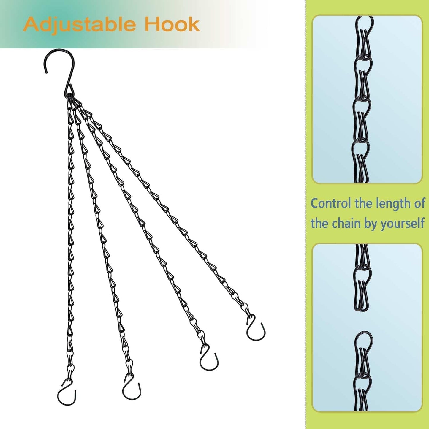21 Inches 4 Leads Hanging Baskets Chains for Hanging Plant Flower Pot Hanger Bird Feeder Lanterns Billboard, Wall-Mounted Replacement Plant Hangers for Garden Balcony Yard Kitchen(Black,2 PCS)