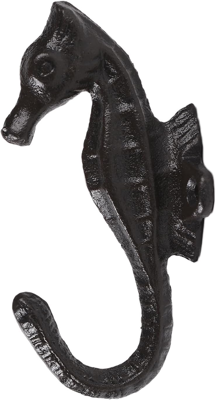 BRASSTAR Cast Iron Seahorse Shape Wall Hooks Coat Rack Hangers Rustic 