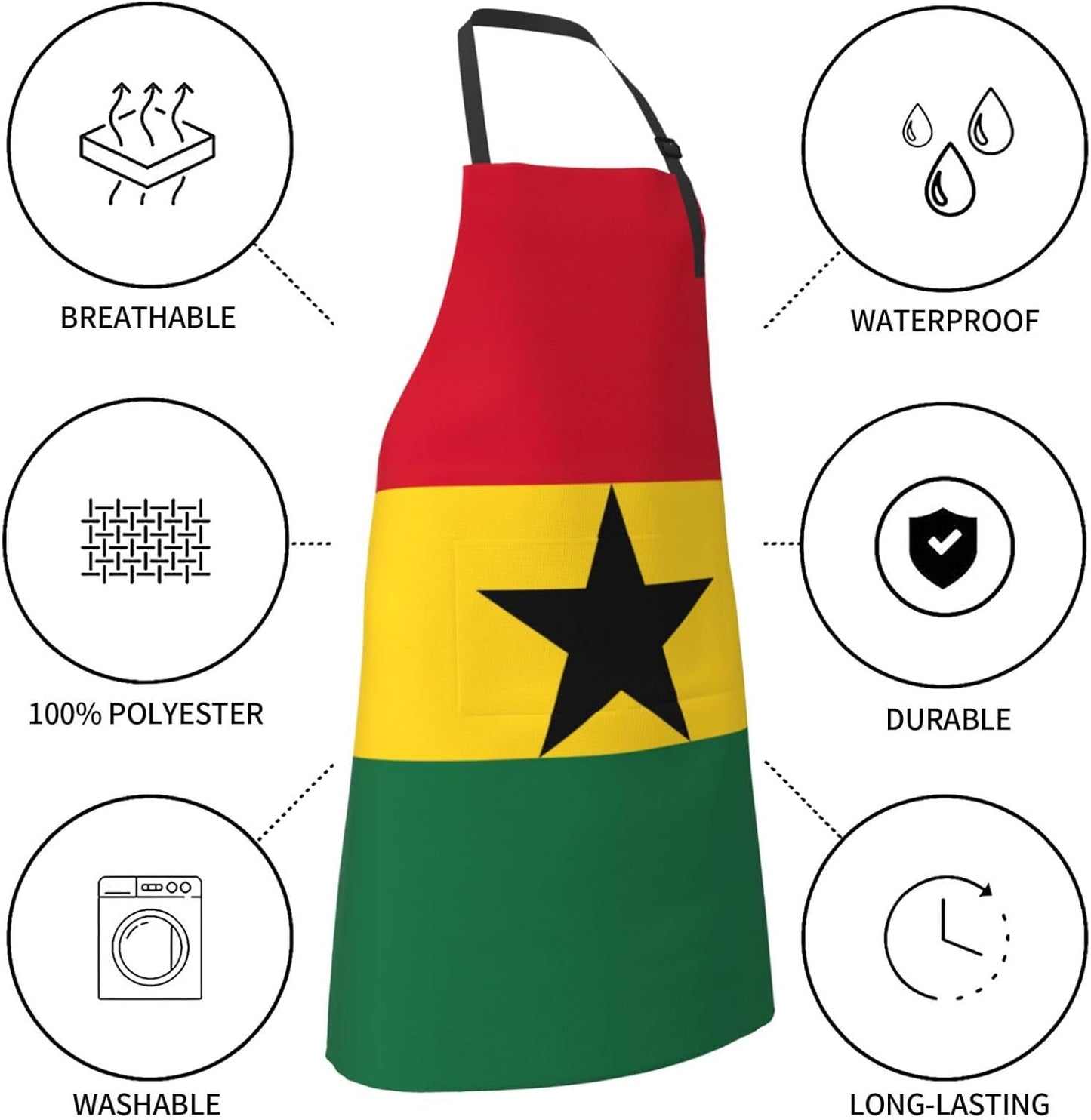 Flag of Ghana print Waterproof chef's apron with pocket apron for kitchen cooking baking barbecue and gardening