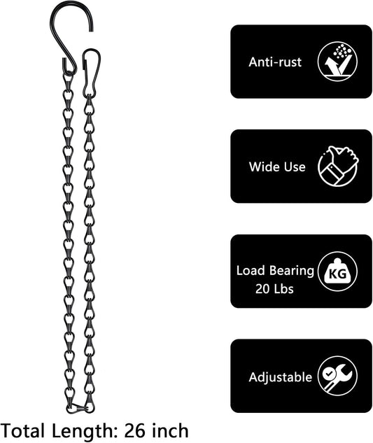 garini 26 Inch Hanging Basket Chain with Hooks, Black Hanging Chain for Hanging Bird Feeders, Billboards, Chalkboards, Basket, Planters, Lanterns, Wind Chimes and Decorative, 4 Pack