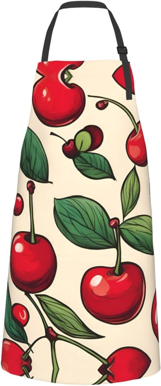 lovely sweet red cherry 2 print Waterproof chef's apron with pocket ap