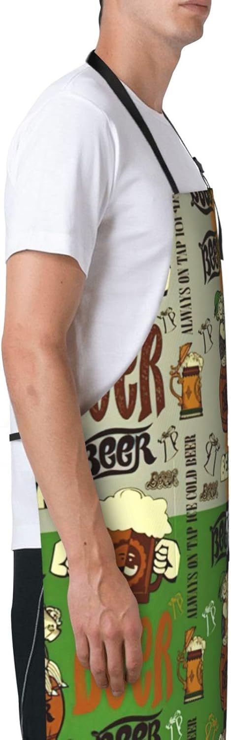 Beer print Waterproof apron with pocket adjustable cooking apron for adult kitchen bibs to bake
