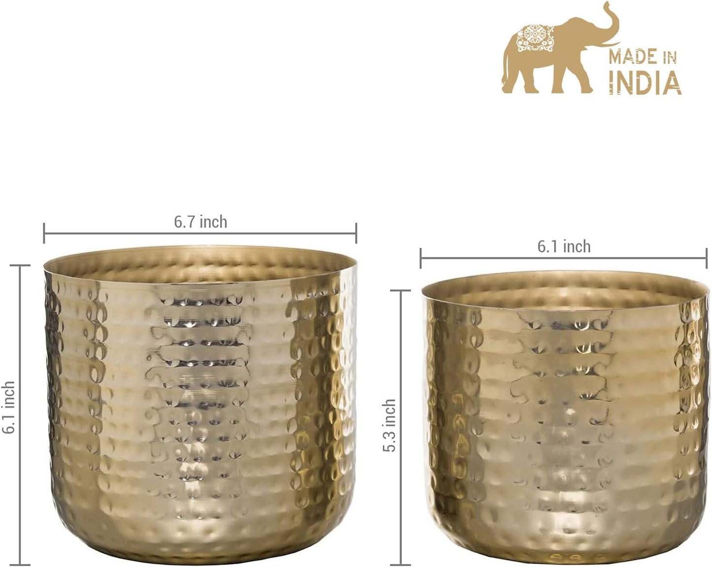 MyGift Modern Hammered Brass Plated Metal Planter Pots – Set of 2 Indo