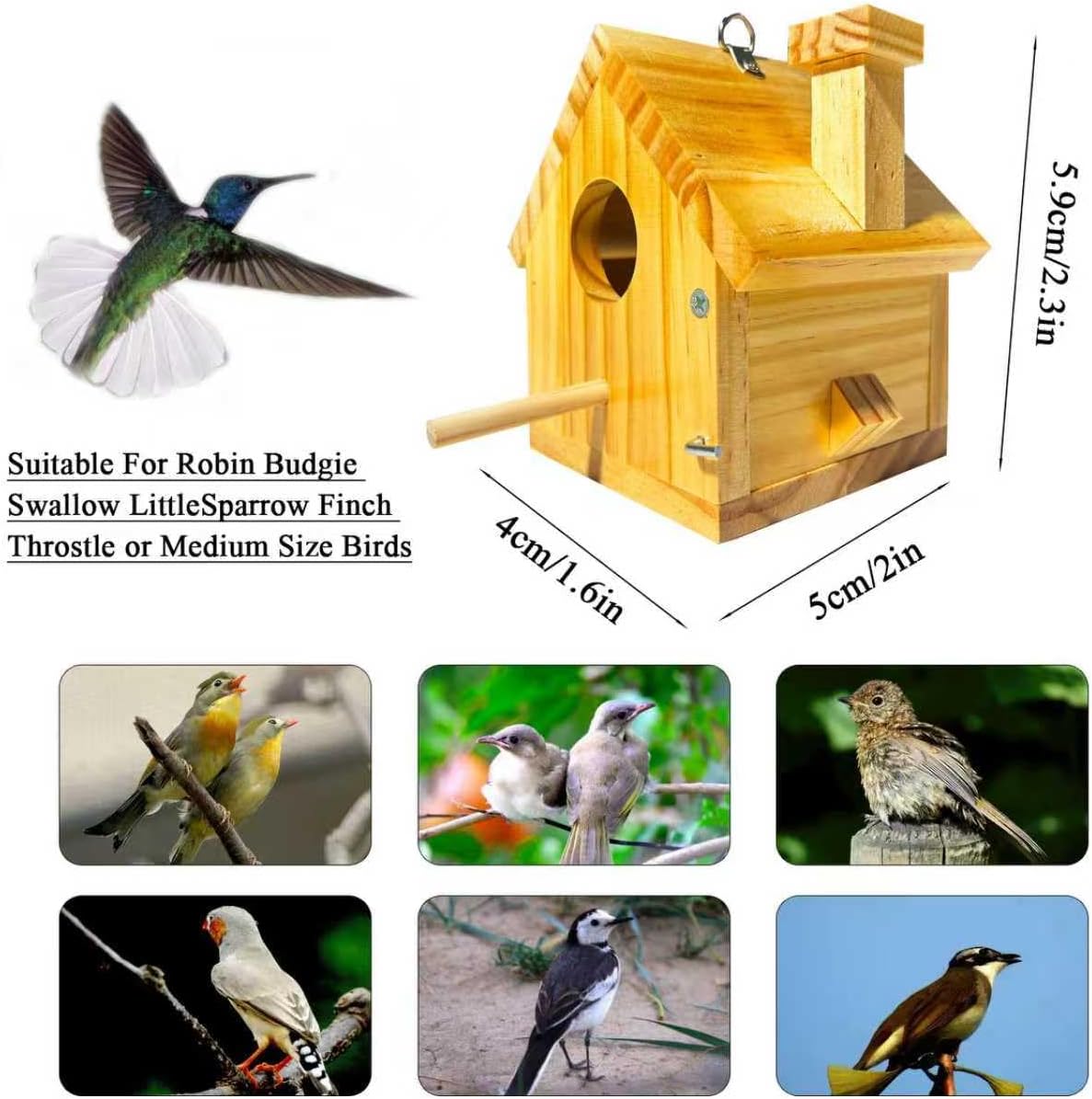 Bird Houses for Outside Clearance, Bird House Natural Wood Birdhouse with Pole, Hanging Blue Bird Houses for Outdoors Garden Country, Finch Cardinals Swallow Wren Bluebird House