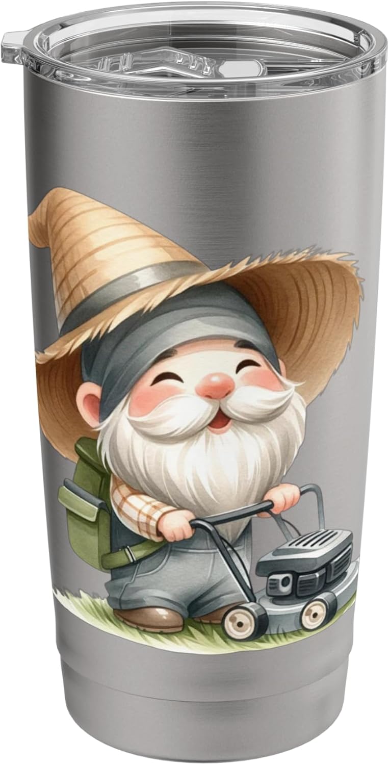 Funny Gnome Lawn Mowing Accessories For Men Lawn Care Dad Stainless Steel Insulated Tumbler