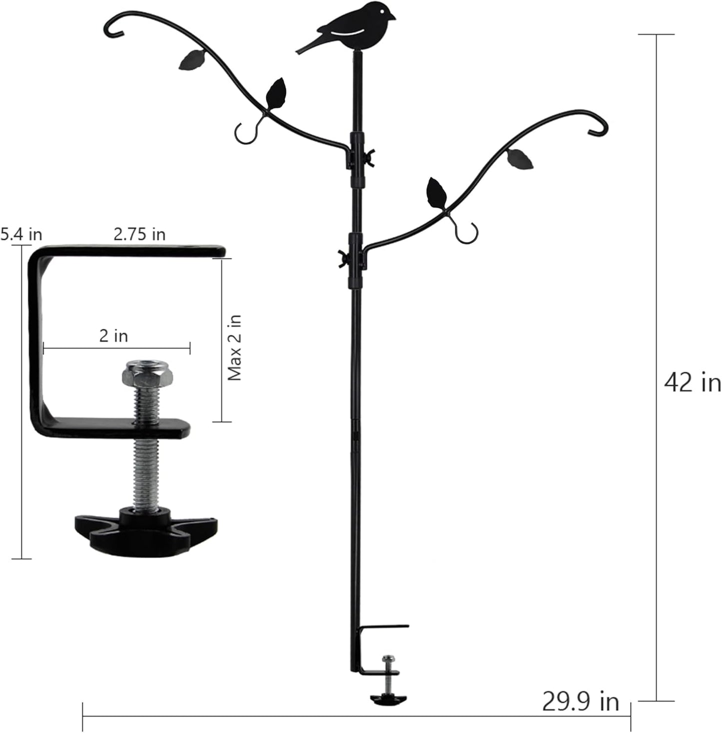yosager Deck Pole Bird Feeding Station Kit, Porch Multi Hook Bird Feeder Hanging Kit with Two Adjustable Branches, Attracting Wild Birds, Planter Hanger