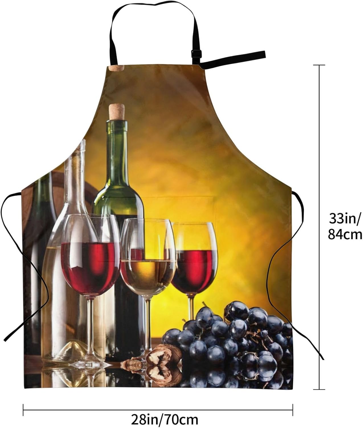 Grapes Wine Bottles and Drink Print 28 x 33in Waterproof Apron with Pockets Fashionable Versatile Smock for Baking
