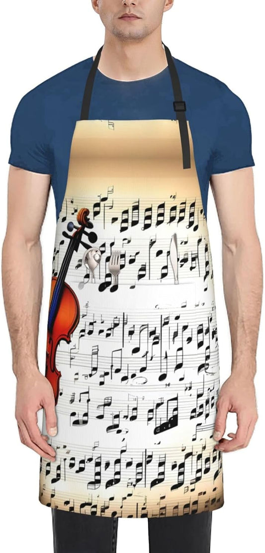 Violin Sheet Music print Waterproof apron with pocket adjustable cooking apron for adult kitchen bibs to bake