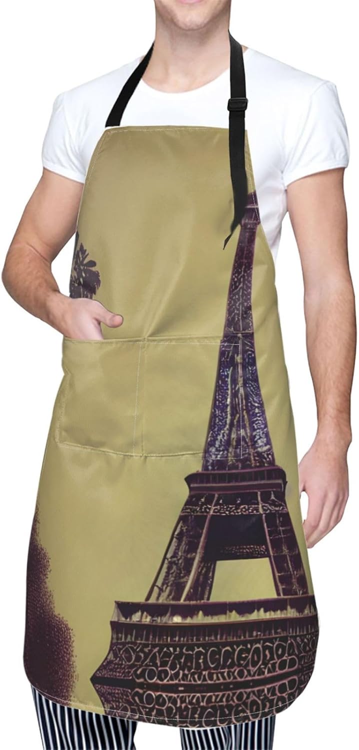 Eiffel Tower Paris print Waterproof chef's apron with pocket apron for kitchen cooking baking barbecue and gardening
