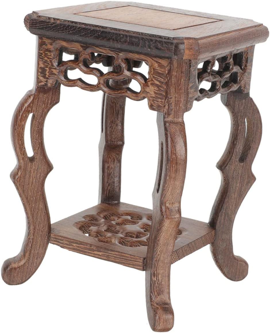 PRETYZOOM Antique Jade Carving Stand Wooden Planter Holder Home Decor Vase Display