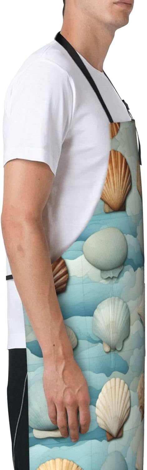 Sea Shell print Waterproof chef's apron with pocket apron for kitchen 